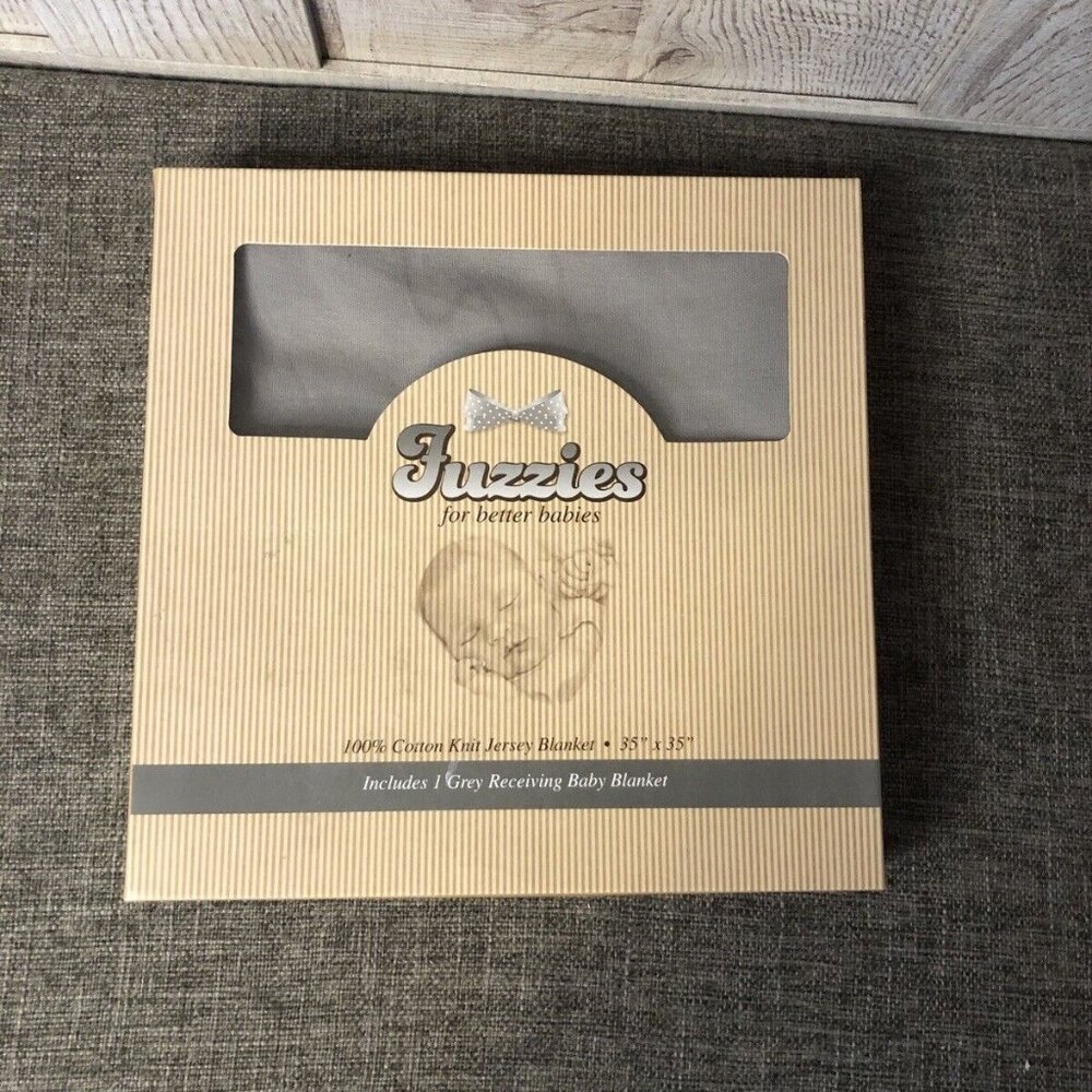 Fuzzies for Better Babies Gray Cotton Knit Jersey Recieving Baby Blanket
